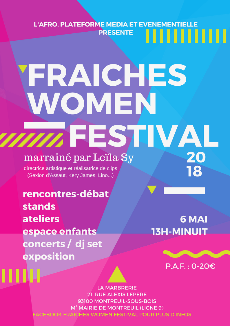 Flyer du "Fraiches Women Festival" avec la marraine Leila Sy